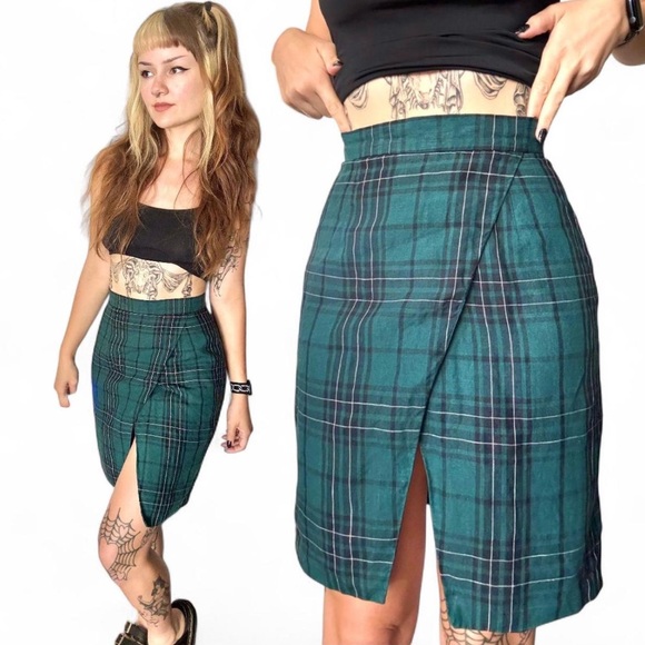 90s Michael Kors Plaid Linen Skirt - Picture 1 of 7
